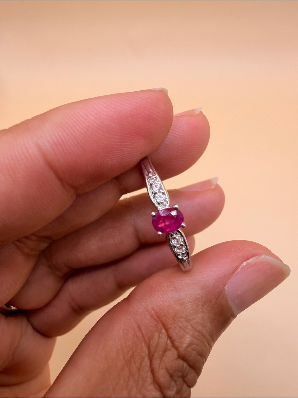 925 Sterling Silver Ruby & Moissanite Ring size 10.25